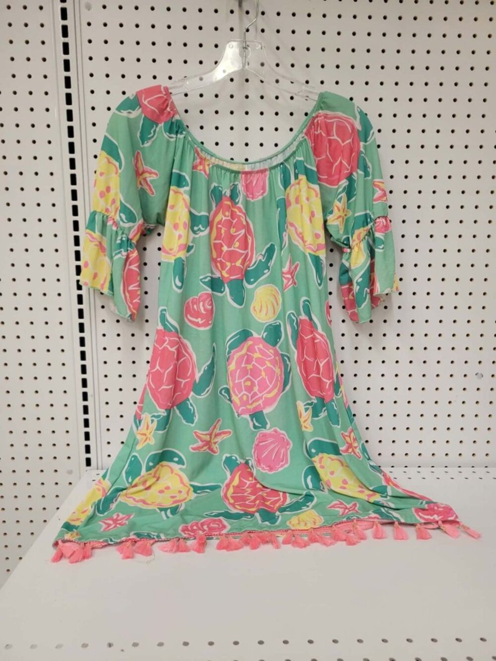 Simply Southern Womens Sea Turtle Print Dress With Tassel Hemline Size Small Lig